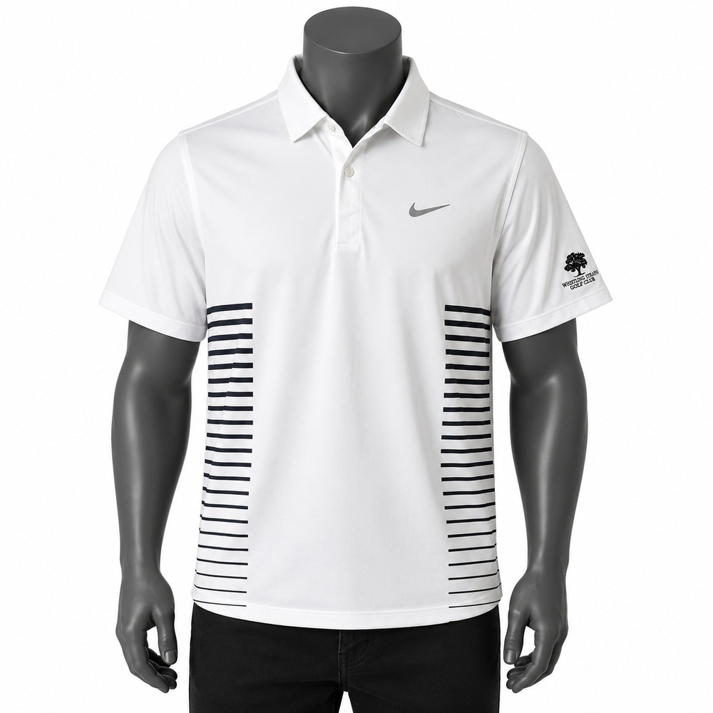 Nike Dri-FIT Golf‎ Polo Shirt Men's Large White Black Striped Whitney Oaks
